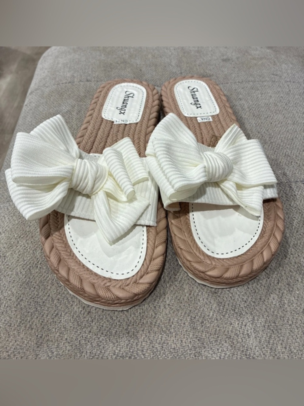 New-9 Sandalia dama white wedding bow slip on beautiful white bow sandals